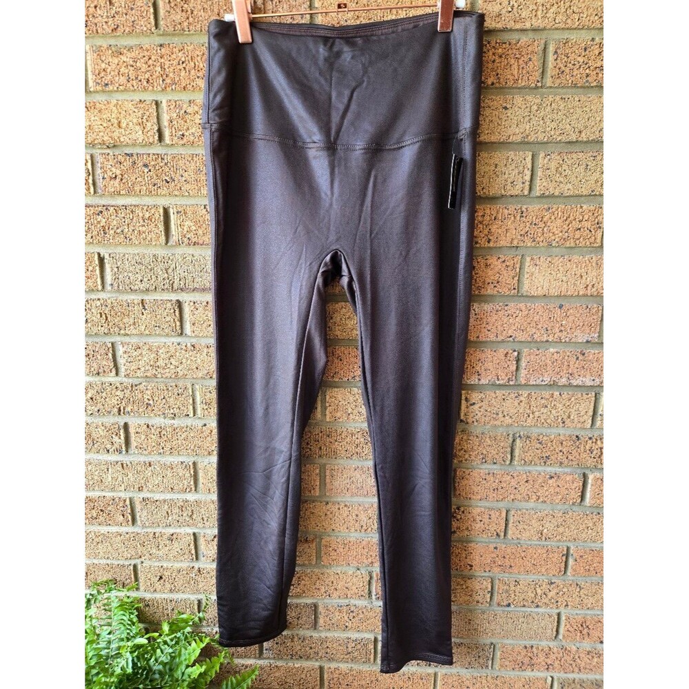 NWT DG2 Diane Gilman Brown Coated Slim & Sleek Leggings Size L Faux Leather